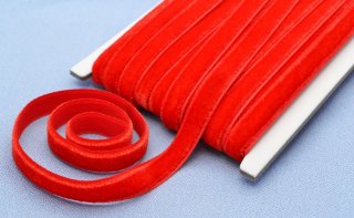 Лента бархатаная, цвет красный, ширина 8мм, цена за 1м, Арт. Б-2 